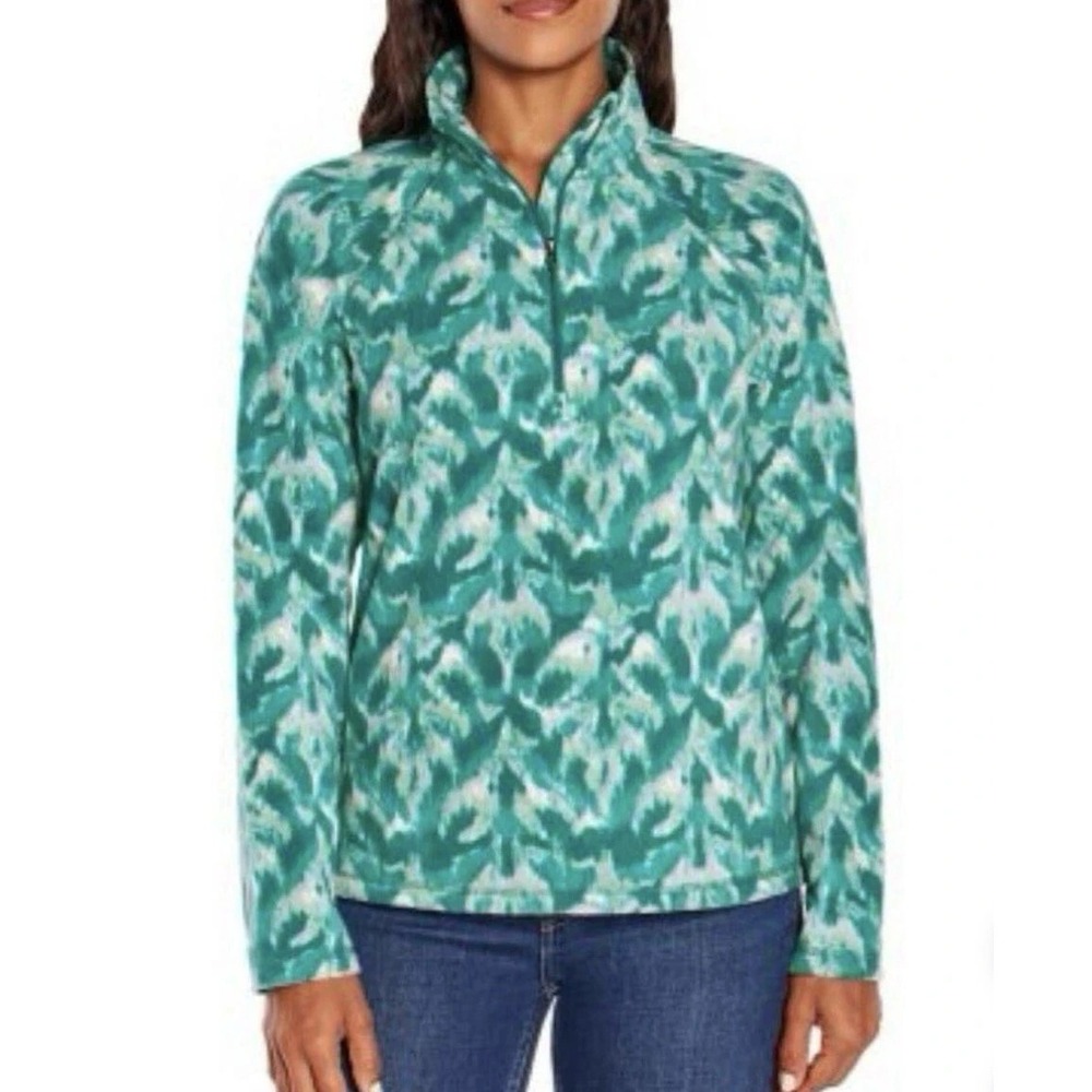 Eddie Bauer Polar Fleece 1/4 Zip Jacket/Pullover Turquoise Leaf Ikat X-Large NWT